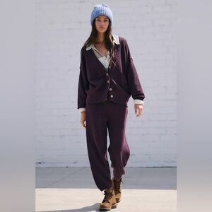 Free People Hailee Knit Cardi Set in Vintage Wine